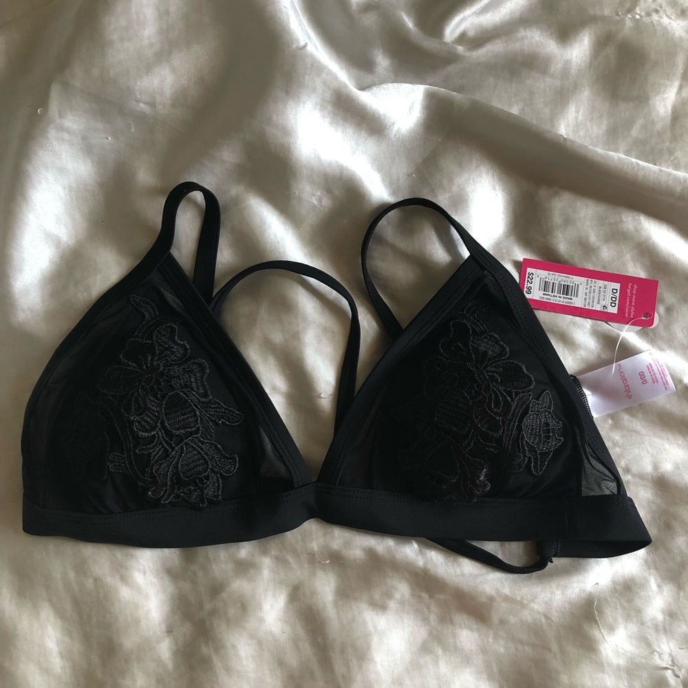 Black Mesh Flower Swimsuit Top *NEVER WORN*